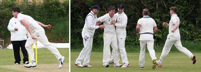 Ben Quartermaine celebrates an amazing caught and bowled to dismiss Danny Caine. Picture Susan McKehon